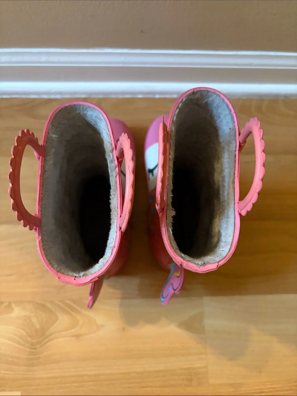 Kids Pink Unicorn Rain Boots with Easy Pull Handles
